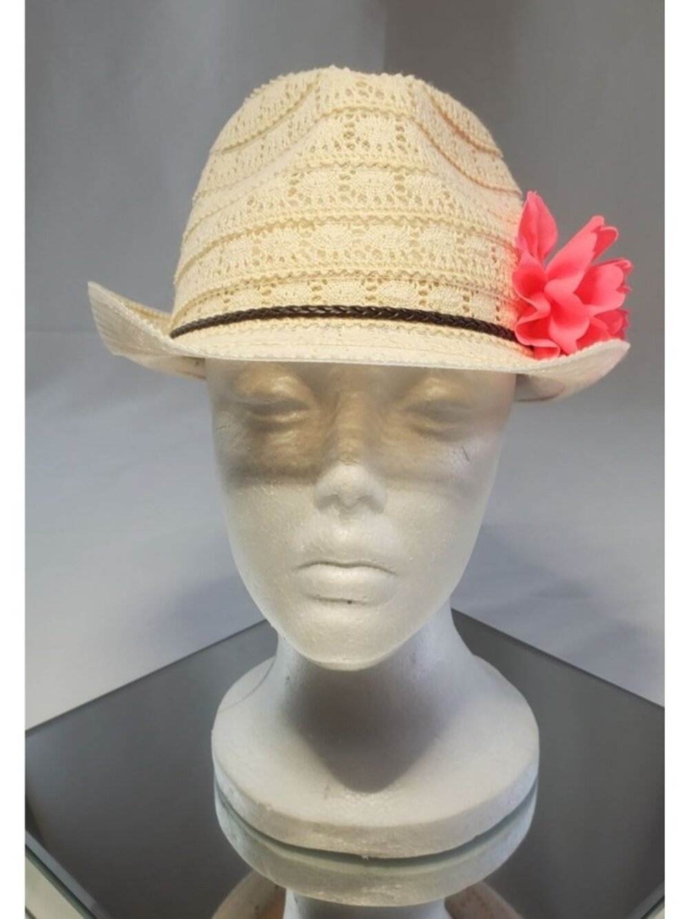 Capelli New York Kids Crochet Straw Fedora Hat Cream Summer Beach Resort OSFM